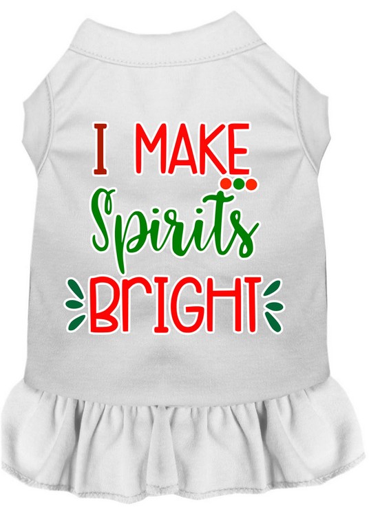 I Make Spirits Bright Screen Print Dog Dress White Lg